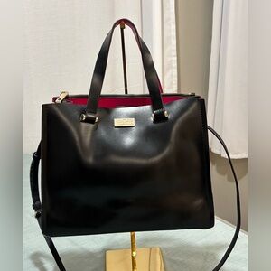 Kate Spade New York Kyra Black Smooth Leather Tote with Pink Accents